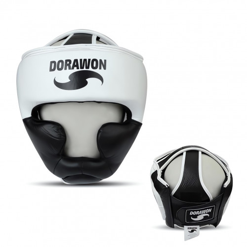 DORAWON, Casque de boxe professionnel en cuir SEATTLE taille S, blanc et noir