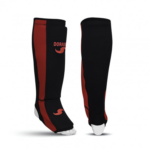 DORAWON, Protège tibias et pieds KYOTO taille L, noir et rouge
