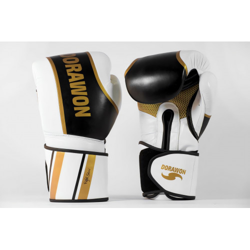 DORAWON, Gants de boxe cuir professionnel LEEDS, blanc