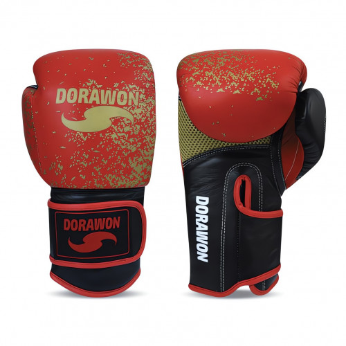 DORAWON, Gants de boxe cuir professionnel SHEFFIELD, rouge et noir