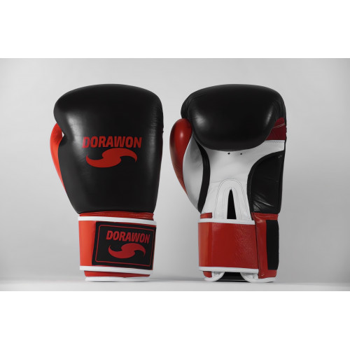 DORAWON, Gants de boxe cuir competition LEICESTER, rouge et noir