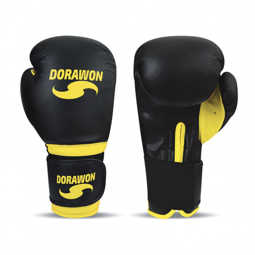 DORAWON, Gants de boxe cuir professionnel STOKE, noir et jaune