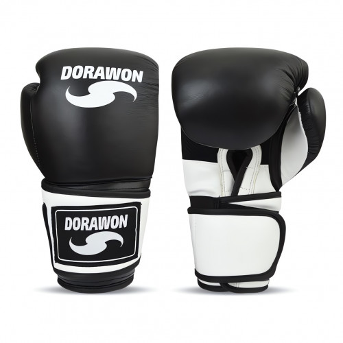 DORAWON, Gants de boxe cuir NEWCASTLE, noir et blanc