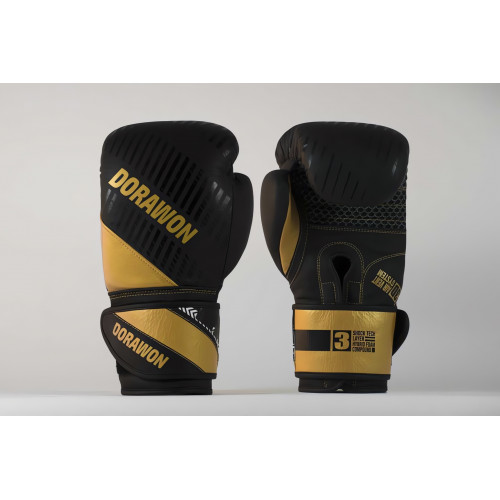 DORAWON, Gants de boxe cuir professionnel PHOENIX, noir et or