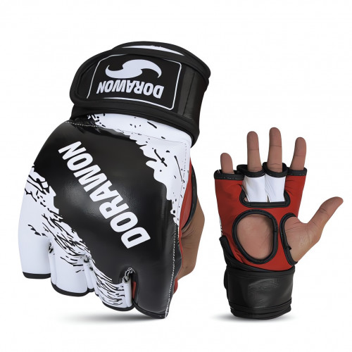 DORAWON, Gants de MMA cuir sans pouce SAN DIEGO, blanc et rouge