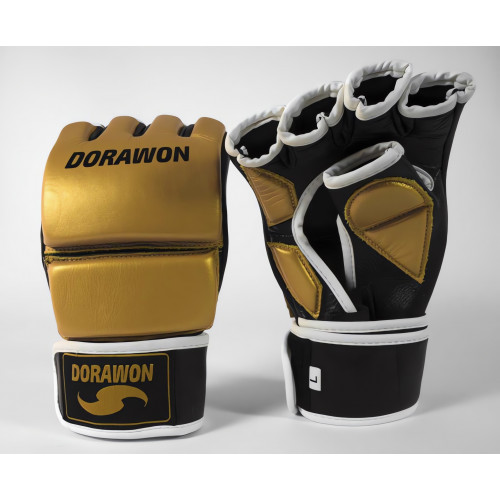 DORAWON, Gants de MMA cuir professionnel FRESNO, or et noir