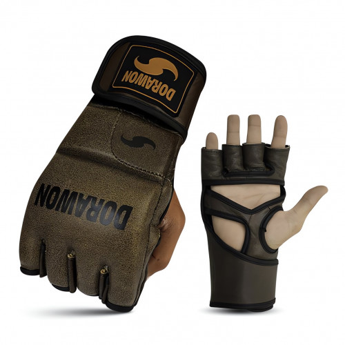 DORAWON, Gants de MMA cuir sans pouce VINTAGE, marron