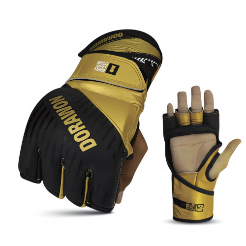 DORAWON, Gants de MMA cuir professionnel PHOENIX, noir et or