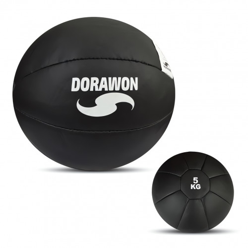 DORAWON, Medecine ball en cuir synthetique BLACK 5 Kg , noir