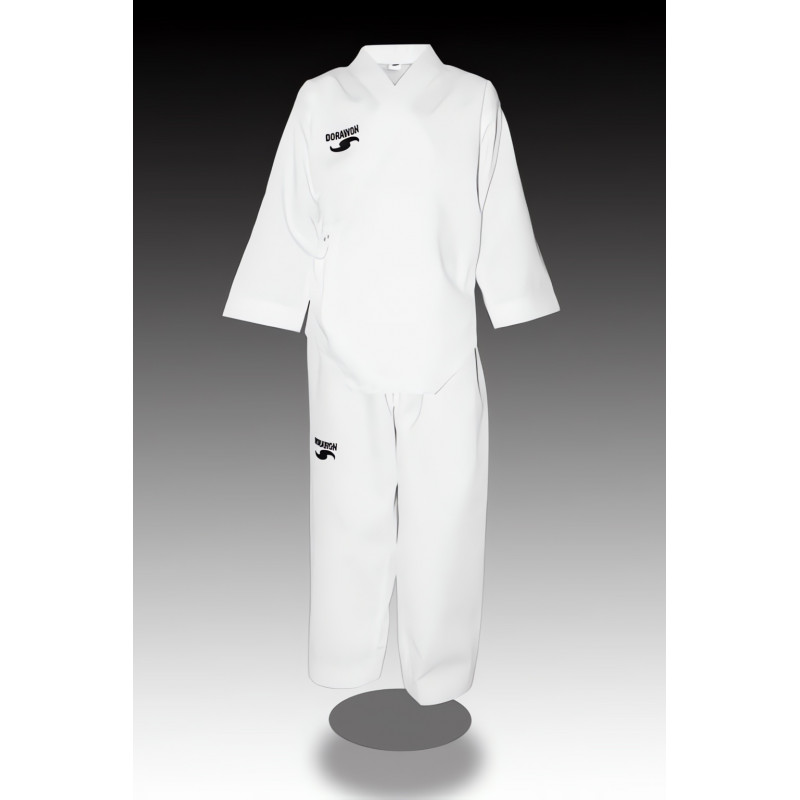Dobok Taekwondo Poomsae Blanc - Col Y, 65% Polyester 35% Coton - Pour Débutants, école