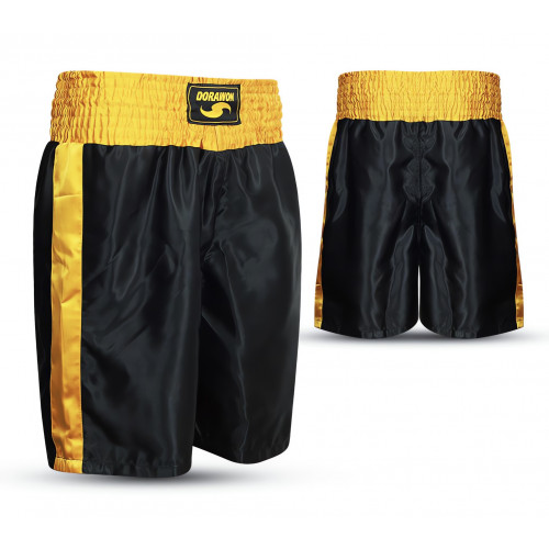 DORAWON, Short de boxe en satin PHOENIX, noir et or