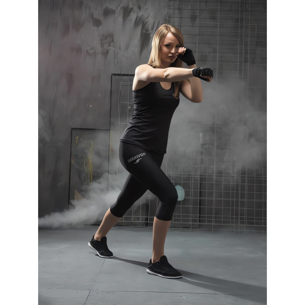 Legging 3 4 sport femme NOIR par DORAWON 1Fight1
