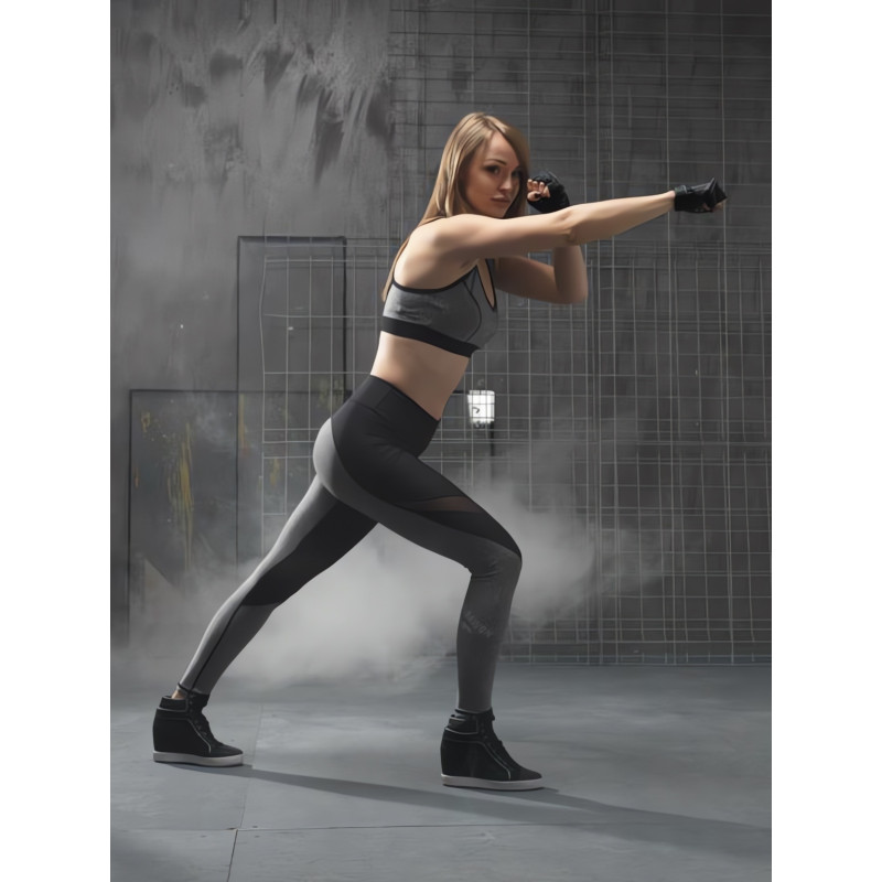 Legging sport femme NOIR et GRIS, par DORAWON - 1Fight1