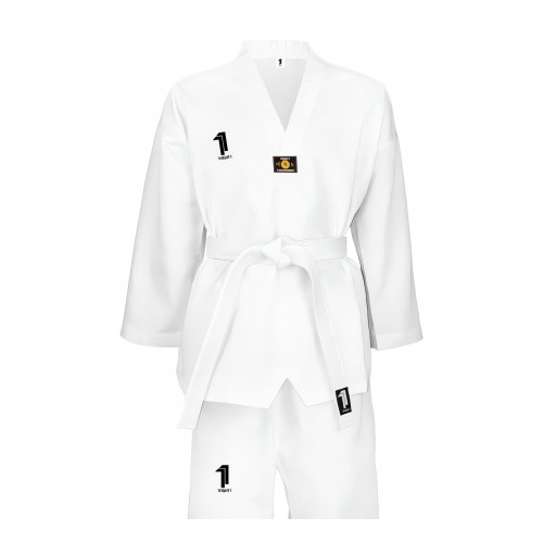 1FIGHT1, Dobok taekwondo brodé CLUB taille 110 cm, col blanc